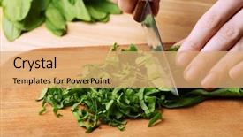  Presentation with wooden - Slide deck having chopped-sorrel-on-wooden-board background and a coral colored foreground