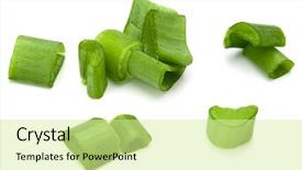  Presentation with onion - Slide deck having chopped spring onion or scallion background and a soft green colored foreground