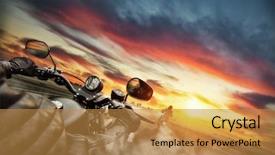  Presentation with motorbike - Slide set with chopper - motorbike riders driving towards cityscape background and a gold colored foreground