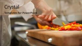  Presentation with pepper - Colorful presentation theme enhanced with chopping - closeup on hands cutting yellow backdrop and a coral colored foreground