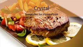  Presentation with stir fried bok choy - Amazing PPT theme having chopping - fried pork chop chips backdrop and a gold colored foreground