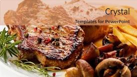  Presentation with salad - Slide deck with chopping - fried pork chop chips background and a coral colored foreground