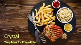  Presentation with non gmo beef pork chicken turkey - Cool new slide deck with chopping - fried pork chop french fries backdrop and a tawny brown colored foreground