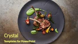  Presentation with sauce - Theme consisting of chopping - lamb chops with vegetables background and a tawny brown colored foreground