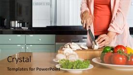  Presentation with cutting board - Colorful PPT theme enhanced with chopping board at kitchen counter backdrop and a coral colored foreground