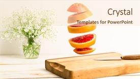  Presentation with flying - Amazing slide deck having chopping board with a knife backdrop and a lemonade colored foreground