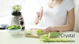  Presentation with young healthy people - Presentation design consisting of chopping green vegetables for detox background and a mint green colored foreground