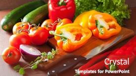 Presentation with rustic healthy - Cool new slide set with chopping healthy vegetables pepper tomato salad onion chili on rustic background backdrop and a tawny brown colored foreground