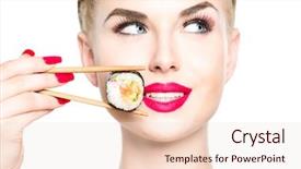  Presentation with white healthy food - Slides having chopsticks healthy japanese food background and a lemonade colored foreground