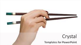  Presentation with chopsticks - Presentation theme with chopsticks in a hand isolated on white background and a white colored foreground