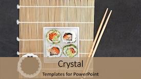  Presentation with protein food - PPT theme enhanced with chopsticks on a bamboo background and a coral colored foreground