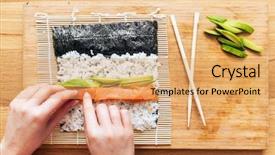  Presentation with seaweed - Slides with chopsticks on wooden table background and a yellow colored foreground