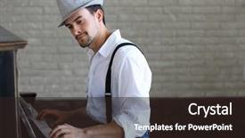  Presentation with piano - Presentation theme having chords - handsome young man in hat background and a wine colored foreground