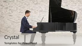  Presentation with piano - Beautiful PPT layouts featuring chords - young man playing piano indoors backdrop and a light gray colored foreground