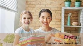  Presentation with woman child - Amazing PPT theme having chores - beautiful young woman and child backdrop and a coral colored foreground