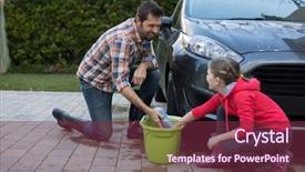  Presentation with big fat belly girl - Beautiful PPT layouts featuring chores - teenage girl and father washing backdrop and a violet colored foreground
