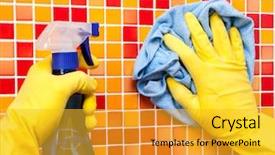  Presentation with blue orange - PPT layouts with chores in bathroom at home background and a gold colored foreground