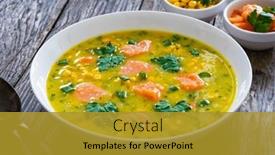  Presentation with fish - Slide set enhanced with chowder-american-style-fish-soup background and a gold colored foreground