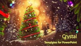  Presentation with christmas borders winter - Amazing PPT layouts having chrismas - bright christmas tree outside backdrop and a tawny brown colored foreground