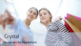  Presentation with christmas sale - Slide deck with chrismas - one of girls with paperbags background and a light blue colored foreground