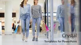  Presentation with wine shop and barrel - Slide deck enhanced with chrismas - two casual girls walking along background and a light gray colored foreground