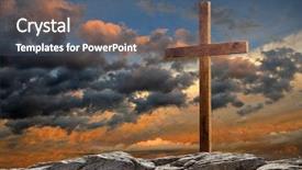  Presentation with rocky - Presentation design featuring christ crucifixion - wooden cross on rocky hill background and a ocean colored foreground