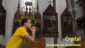  Presentation with handsome - Colorful PPT layouts enhanced with christ redeemer - handsome young man praying backdrop and a tawny brown colored foreground