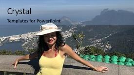  Presentation with tourist - PPT theme enhanced with christ redeemer - tourist in rio de janeiro background and a teal colored foreground