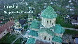  Presentation with sun rays on blue sky - Beautiful presentation design featuring christ rock - gelati monastery sunset sky kutaisi backdrop and a ocean colored foreground