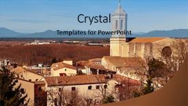  Presentation with tower - Beautiful PPT theme featuring christan - view of girona in spain backdrop and a light blue colored foreground