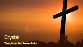  Presentation with christian - Audience pleasing slides consisting of christian - cross silhouette with the sunset backdrop and a tawny brown colored foreground