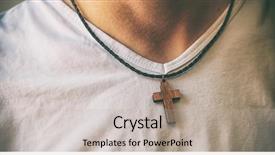 Presentation with christian - Beautiful PPT theme featuring christian - wooden cross necklace on man's backdrop and a mint green colored foreground