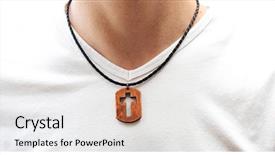  Presentation with christian - Beautiful PPT layouts featuring christian - wooden cross necklace on man's backdrop and a soft green colored foreground