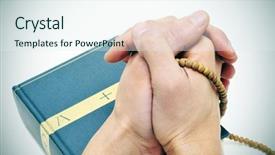  Presentation with rosary - PPT theme having christian action - someone praying on a bible background and a sky blue colored foreground