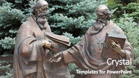  Presentation with language - Presentation design featuring christian alphabet - cyril and mefodiy are founders background and a gray colored foreground