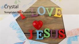 Presentation with christian love - Colorful slide deck enhanced with christian alphabet - i love jesus sign illustrated backdrop and a coral colored foreground