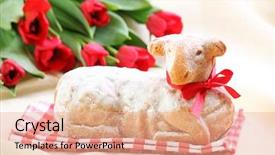  Presentation with tulips - Colorful slides enhanced with christian anniversary - easter lamb cake and red backdrop and a coral colored foreground