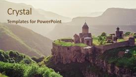  Presentation with monastery - Slides having christian art - ancient monastery in setting sun background and a lemonade colored foreground