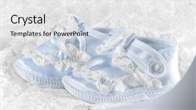  Presentation with baby congratulation boy blue - Colorful PPT theme enhanced with christian baptism - blue baby booties backdrop and a white colored foreground