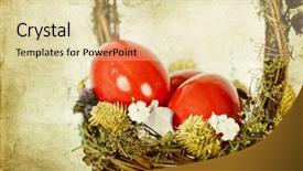  Presentation with easter basket - Presentation theme with vintage photo of easter eggs in basket background and a soft green colored foreground