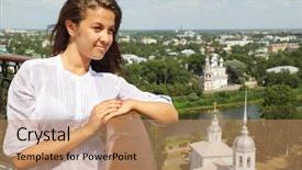  Presentation with lean - Beautiful PPT layouts featuring christian cars - beautiful girl lean on handrails backdrop and a  colored foreground