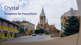  Presentation with catholic old - Audience pleasing theme consisting of christian cars - old catholic church in chortkiv backdrop and a  colored foreground