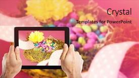  Presentation with hand holding colorful brain sketch - Presentation consisting of christian choices - cropped hand holding digital tablet background and a coral colored foreground