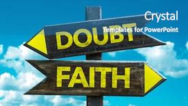  Presentation with faith - Amazing PPT theme having christian choices - doubt - faith signpost backdrop and a teal colored foreground