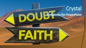  Presentation with faith - Colorful slide set enhanced with christian choices - doubt - faith signpost backdrop and a ocean colored foreground