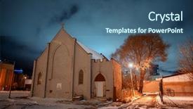  Presentation with christian church - Presentation theme consisting of christian church in a deserted background and a ocean colored foreground