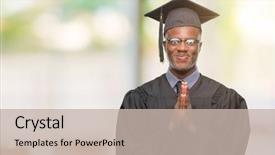  Presentation with praying hands - Slide set having christian college - young graduated african american man background and a  colored foreground