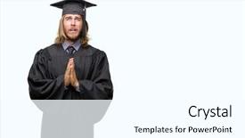  Presentation with long hair man - Theme having christian college - young handsome graduated man background and a  colored foreground