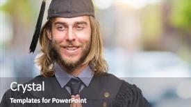  Presentation with long hair man - PPT theme with christian college - young handsome graduated man background and a  colored foreground