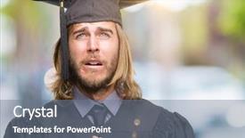  Presentation with emotions face speech - Audience pleasing slide deck consisting of christian college - young handsome graduated man backdrop and a gray colored foreground